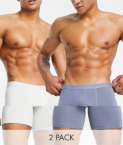ASOS DESIGN – 2er-Pack lang geschnittene Unterhosen aus Mikrofaser-Mehrfarb günstig online kaufen
