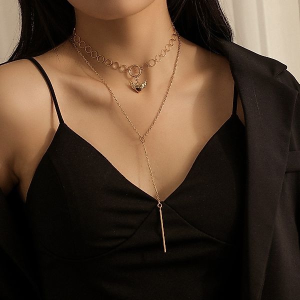Gold Heart Charm Layered Halskette günstig online kaufen