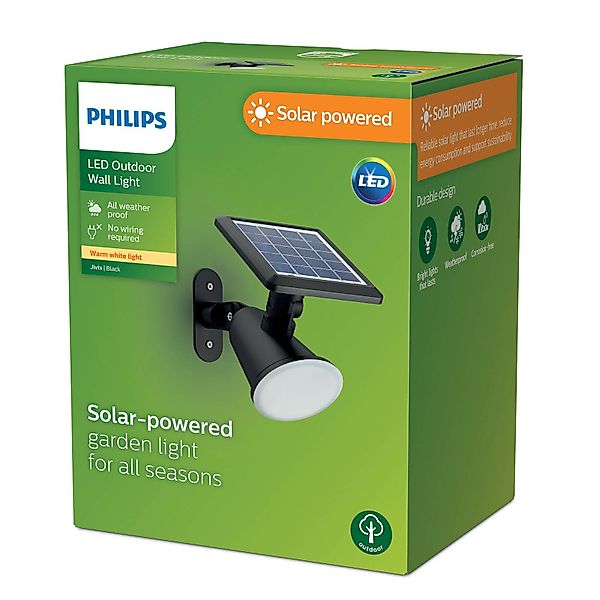 LED Solar Wandleuchte Jivix in Schwarz 1,4W 150lm IP44 mit Dämmerungssensor günstig online kaufen