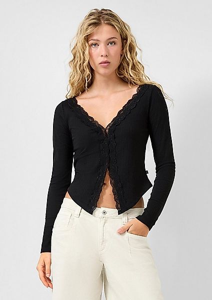 QS Langarmshirt T-Shirt Rippshirt mit Spitze günstig online kaufen