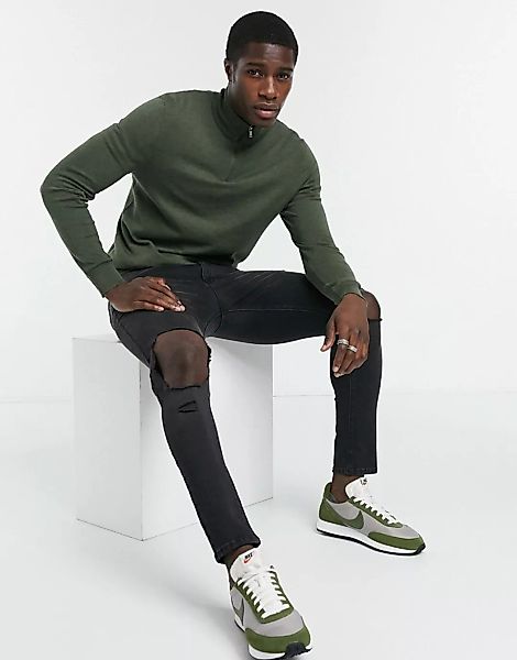 Burton Menswear – Strickpullover aus Bio-Baumwolle mit kurzem Reißverschlus günstig online kaufen