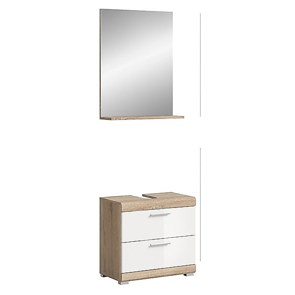 Badkombi Lambada m. Spiegel Eiche Hell/Weiß Hochglanz 60 cm 2-tlg. günstig online kaufen