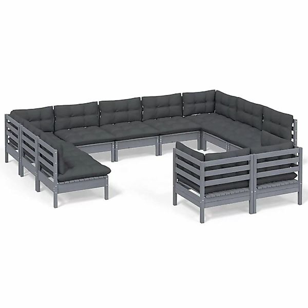 11-tlg. Garten-lounge-set Mit Kissen Grau Kiefer Massivholz günstig online kaufen