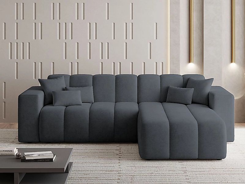 GrainGold Ecksofa L-Form NORK - 265x180 cm, Dunkelgrau, Rechts, Polyurethan günstig online kaufen