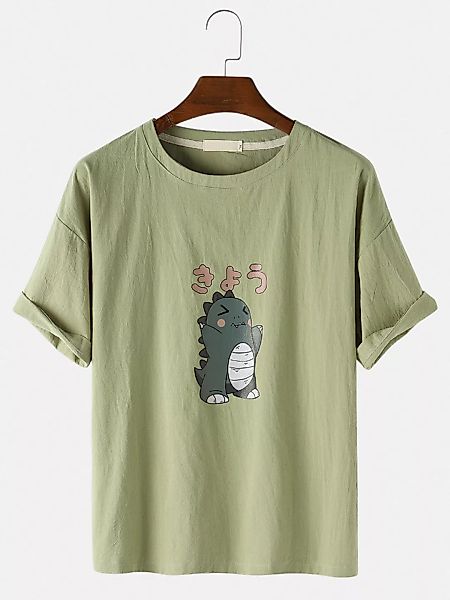 Herren Cartoon Dinosaurier Print Plain Cotton Loose Daily O-Neck T-Shirts günstig online kaufen
