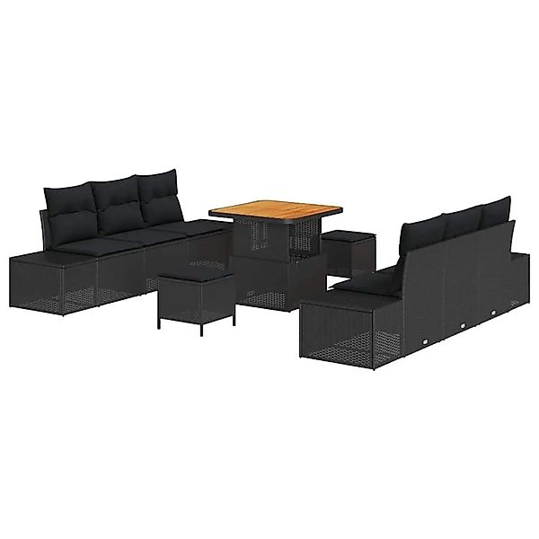 vidaXL Gartensofa-Set mit Kissen 9 Stk Schwarz Poly Rattan 3364684 günstig online kaufen