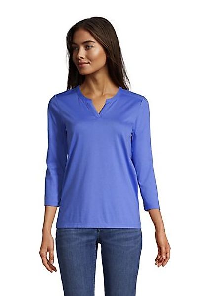Supima-Shirt mit Tunika-Ausschnitt, Damen, Größe: M Normal, Blau, Baumwolle günstig online kaufen