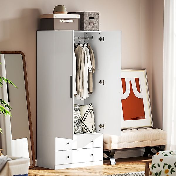 HOMCOM Kleiderschrank Mehrzweckschrank 2-türig mit Kleiderstange und 2 Schu günstig online kaufen