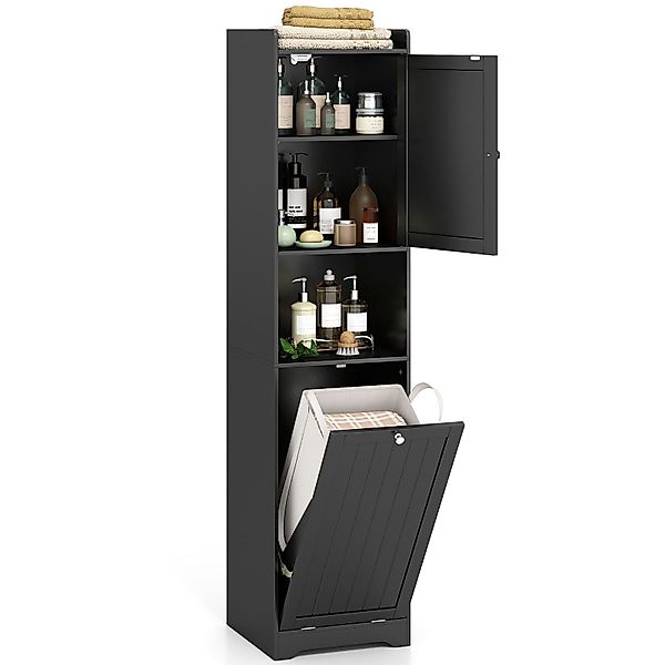 KOMFOTTEU Hochschrank Badezimmerschrank mit Wäschekorb & günstig online kaufen