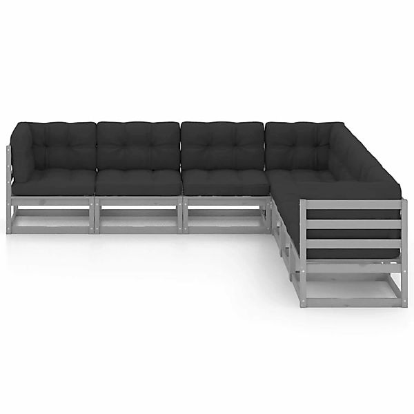 7-tlg. Garten-lounge-set Mit Kissen Grau Kiefer Massivholz günstig online kaufen