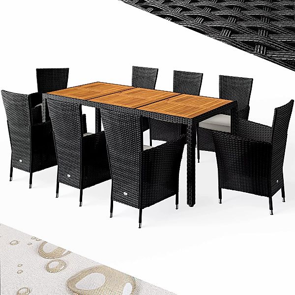 Polyrattan Garten-Sitzgruppe Verona 9-tlg Schwarz günstig online kaufen