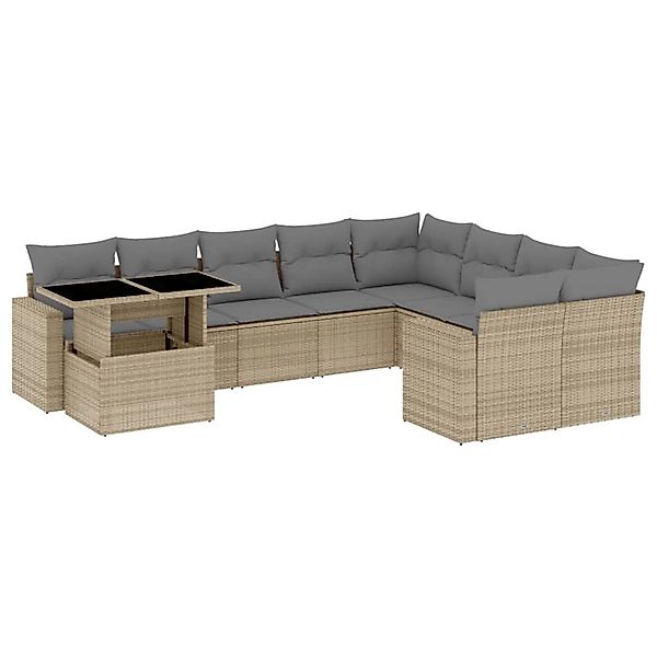 vidaXL 10-tlg Garten-Sofagarnitur mit Kissen Beige Poly Rattan Modell 218 günstig online kaufen