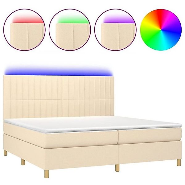 vidaXL Boxspringbett (200 x 200 cm, Streifen Vertikal, Creme), mit LED günstig online kaufen