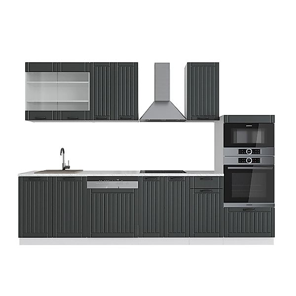 Vicco Fame-Line Küchenzeile Anthrazit Landhaus/Weiß 300 cm mit Hochschranko günstig online kaufen