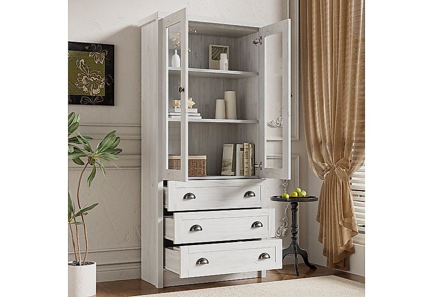 Flieks Highboard mit 3 Schubladen und Glastüren (B80/T34/H171 cm, 1 St., fü günstig online kaufen