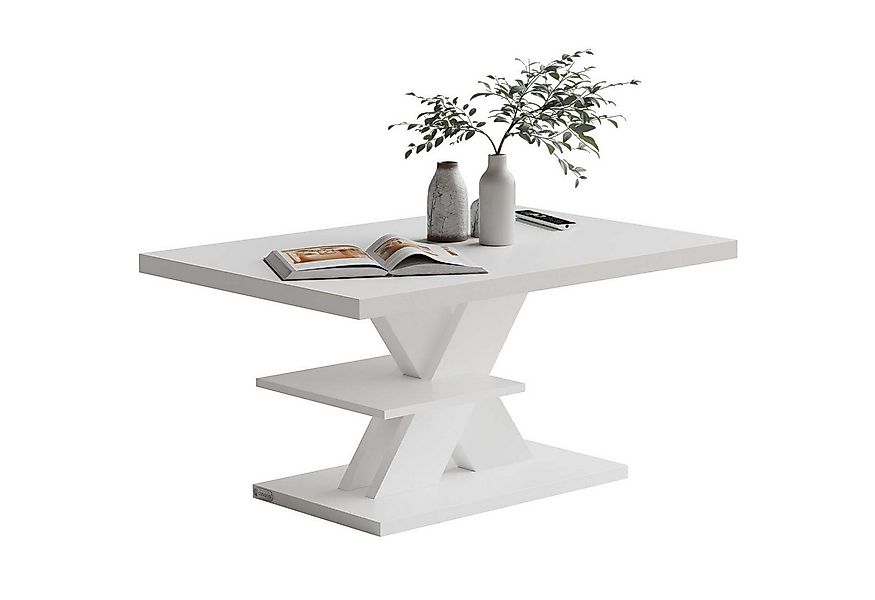 Casaria Couchtisch, Holz 2 Ablagen 90x60cm Modern Eckig Kratzfest Weiß günstig online kaufen