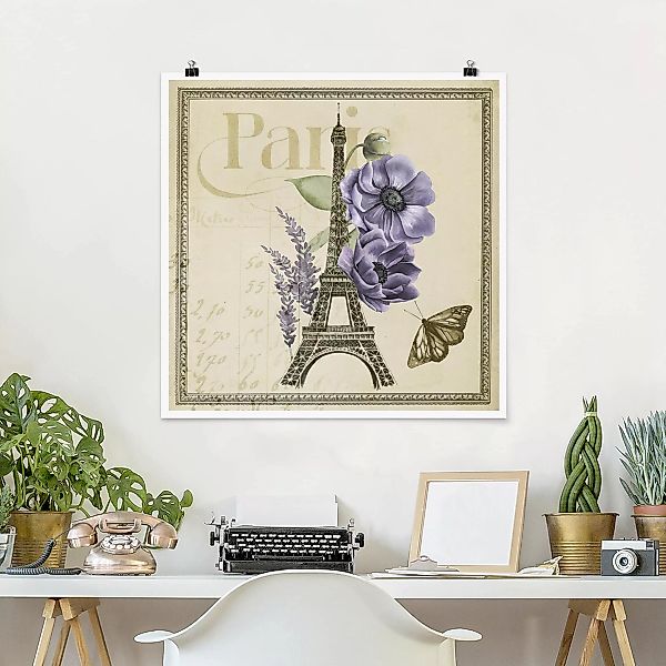 Poster Blumen - Quadrat Paris Collage Eiffelturm günstig online kaufen