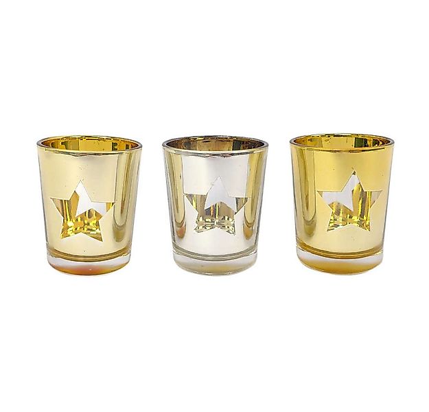 Gasper Windlicht GLAS-TEELICHT Set "STAR" BIG. 3 Stück STERN ca 8,3 cm. günstig online kaufen