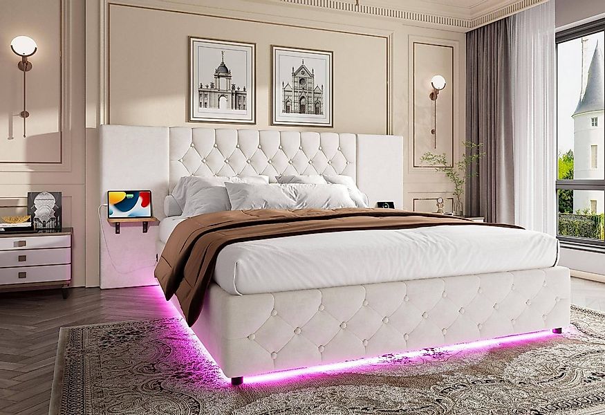 LVHOM Boxbett 140x200cm/160x200cm diamantgeprägtem Knopf Bettgestell, Samt, günstig online kaufen