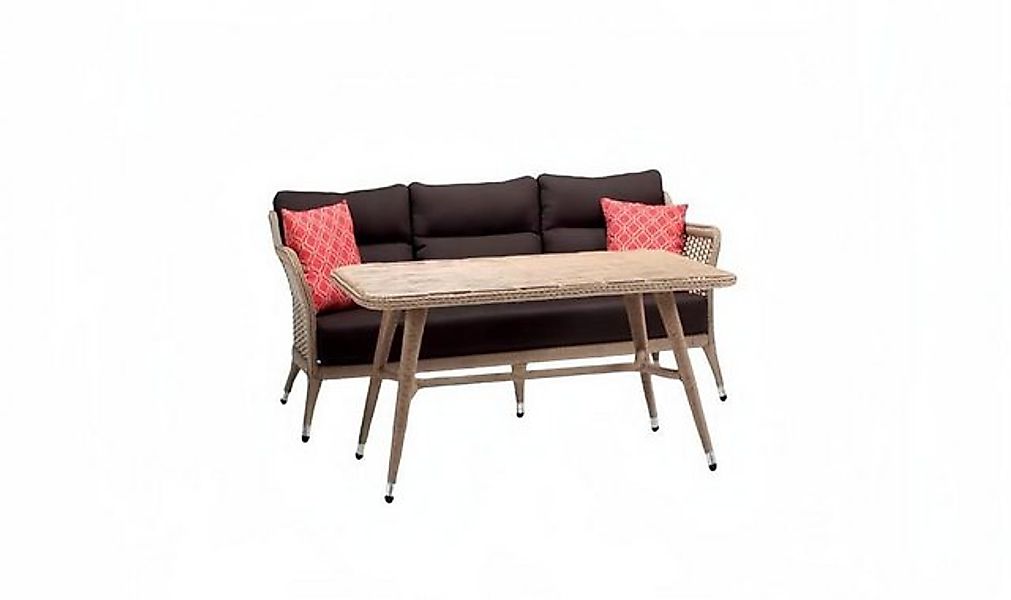 JVmoebel Sofa Garnitur Sofa 3 Sitzer Braun Luxus Couchtisch Rattan Design M günstig online kaufen