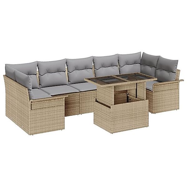 vidaXL Loungesofa 8-Teiliges Garten Sofa Set mit Kissen Beiger Poly Rattan, günstig online kaufen