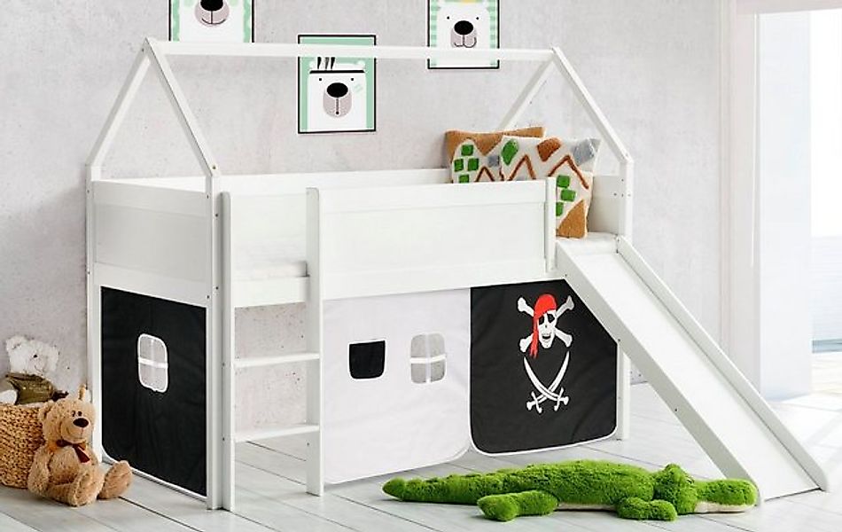 Homeline Kinderbett Hochbett Kinderbett Hochbett mit rutsche Leiter Weiss M günstig online kaufen