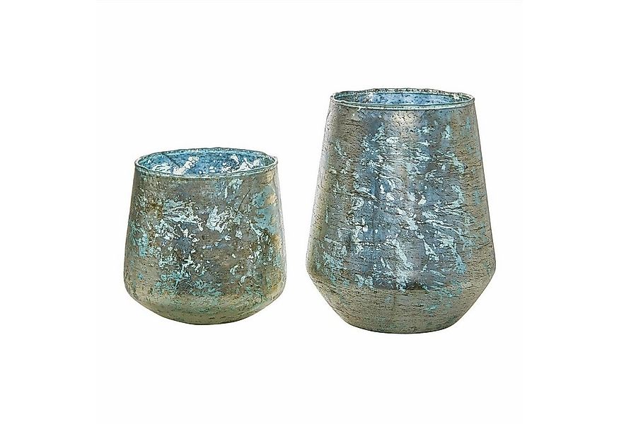 Mirabeau Windlicht Windlicht 2er Set Gare antikblau/gold (2er Set, 2er Set) günstig online kaufen