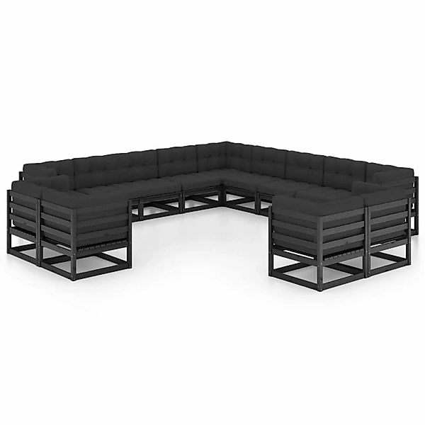 13-tlg. Garten-lounge-set Mit Kissen Schwarz Massivholz Kiefer günstig online kaufen