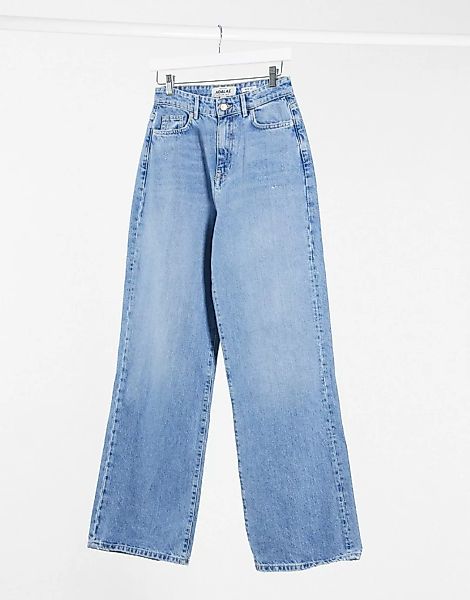 New Look – Mittelblaue Jeans mit weitem Bein günstig online kaufen
