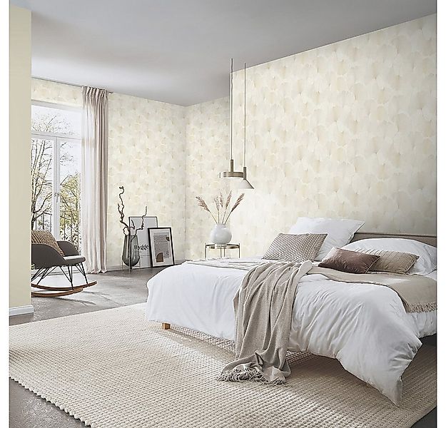 Erismann Vliestapete Blätter Floral Ginkgo Aquarell Creme Glitzer 10470-14 günstig online kaufen