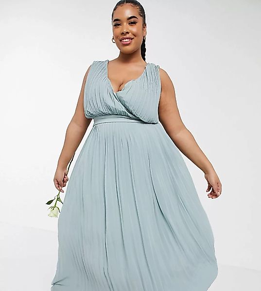 TFNC Plus – Bridesmaid – Plissiertes Midaxi-Kleid mit Wickeldesign vorne in günstig online kaufen