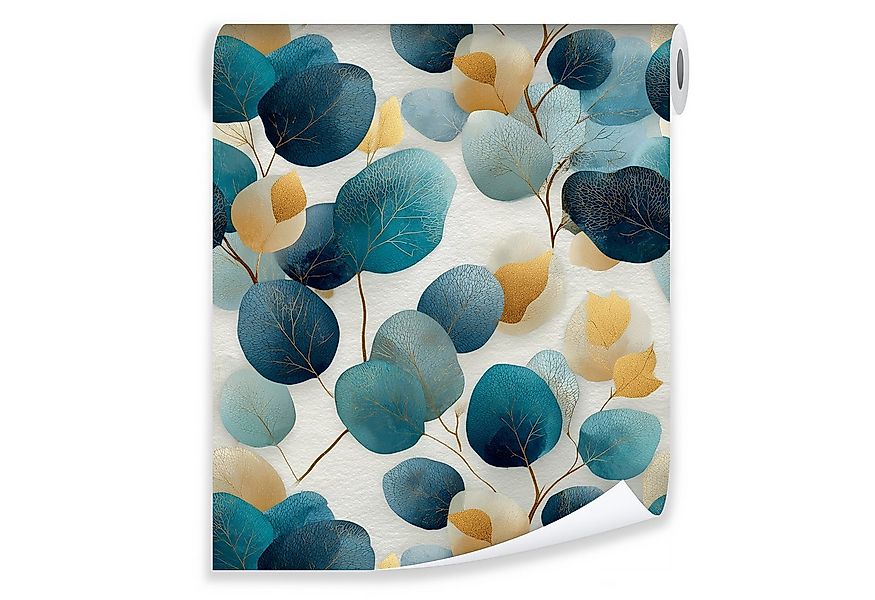 Wallarena Vliestapete Blau Gold Blätter Abstrakt Wohnzimmer Schlafzimmer Ta günstig online kaufen