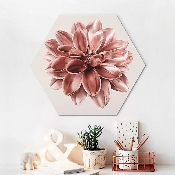 Hexagon-Alu-Dibond Bild Dahlie Blume Rosegold Metallic günstig online kaufen