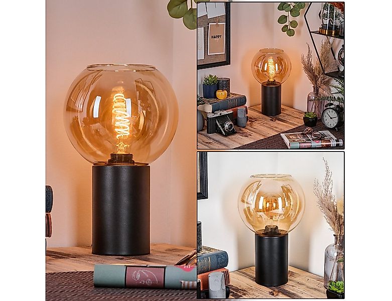hofstein Tischleuchte Tischlampe aus Metall/Glas in Schwarz/Bernsteinfarben günstig online kaufen