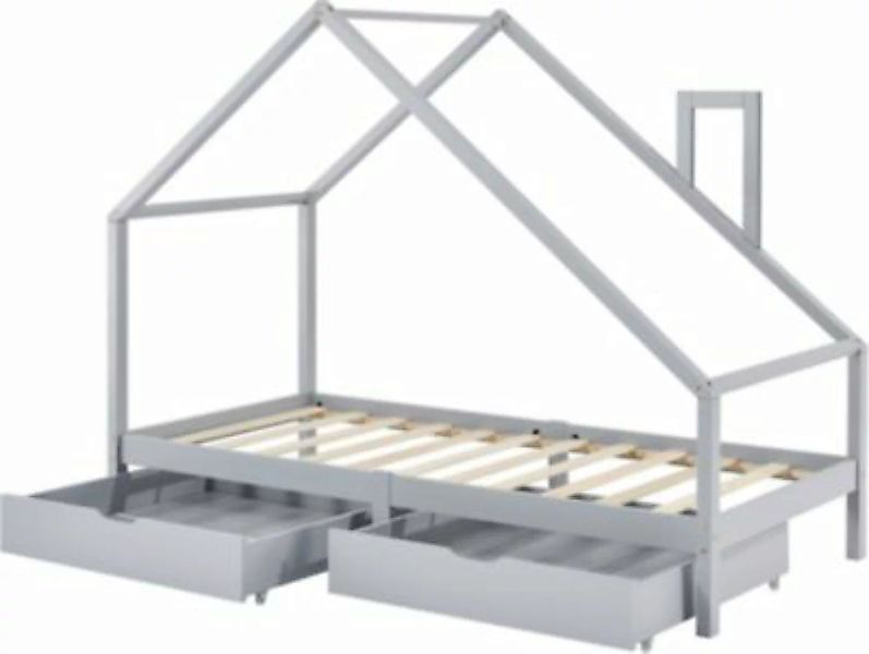 en.casa Kinderbett Assling 90x200 cm mit 2 Schubkasten Holzbett Hausbett Ju günstig online kaufen