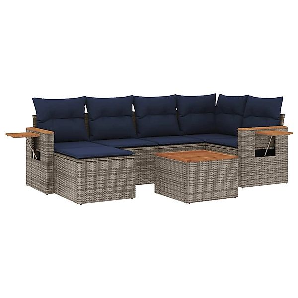 vidaXL 7-Tlg Garten-Sofagarnitur mit Kissen Grau Poly Rattan 3227027 günstig online kaufen