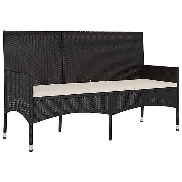 furnicato Gartenbank 3-Sitzer mit Kissen Schwarz Poly Rattan günstig online kaufen