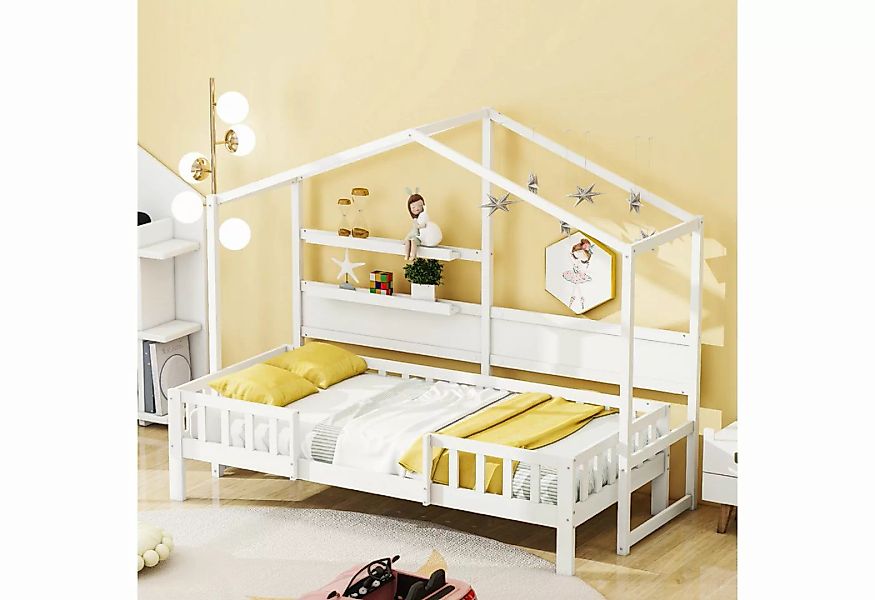 MODFU Kinderbett Holzbett, mit lustigem Dach und Sicherheitszaun (Schlafsof günstig online kaufen