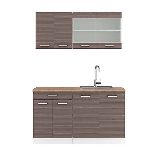 Vicco R-Line Singleküche Edelgrau/Weiß 140 cm AP Eiche ohne E-Geräte günstig online kaufen