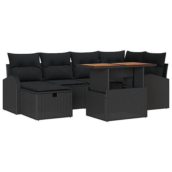 vidaXL Loungesofa 7-teiliges Garten Sofa Set mit Kissen Schwarz Poly Rattan günstig online kaufen
