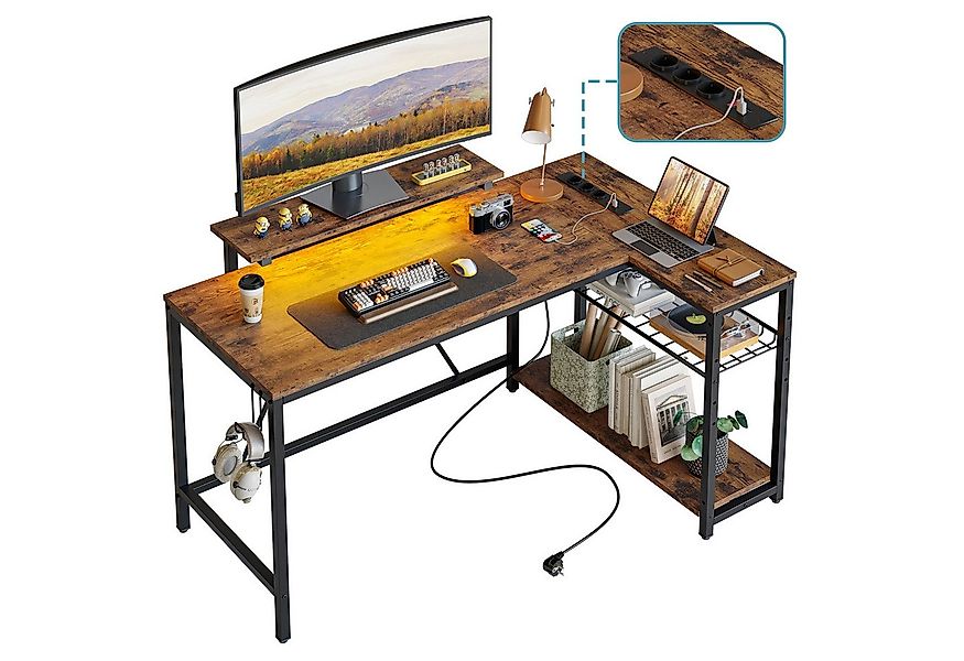 Bestier Gamingtisch Gaming-Schreibtisch L-Form mit LED, 106/133/147 × 50 cm günstig online kaufen