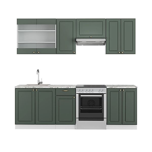 Vicco Fame-Line Küchenschränke Grün-Gold Landhaus/Weiß 240 cm AP Marmor ohn günstig online kaufen