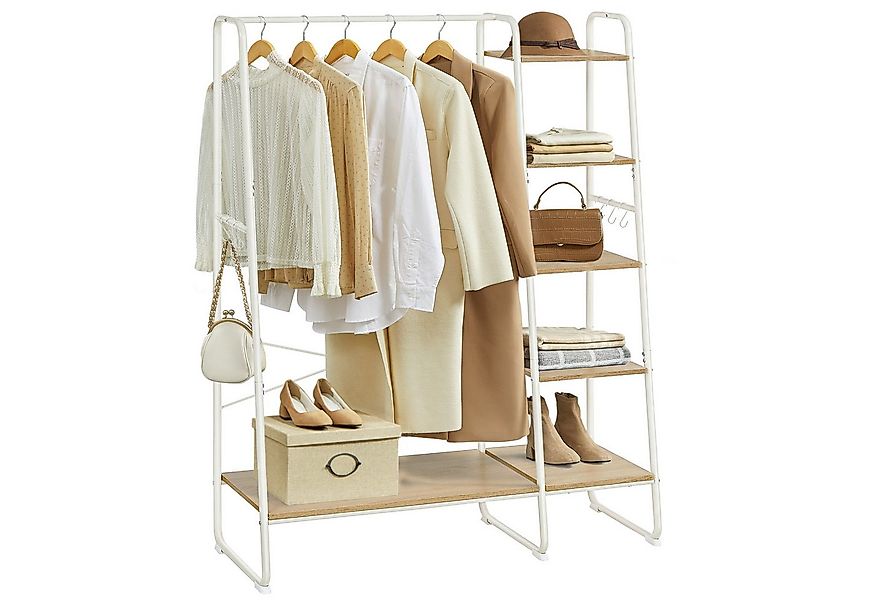 VASAGLE Kleiderständer, mit Kleiderstange, Schuhablage, 6 abnehmbare Haken günstig online kaufen