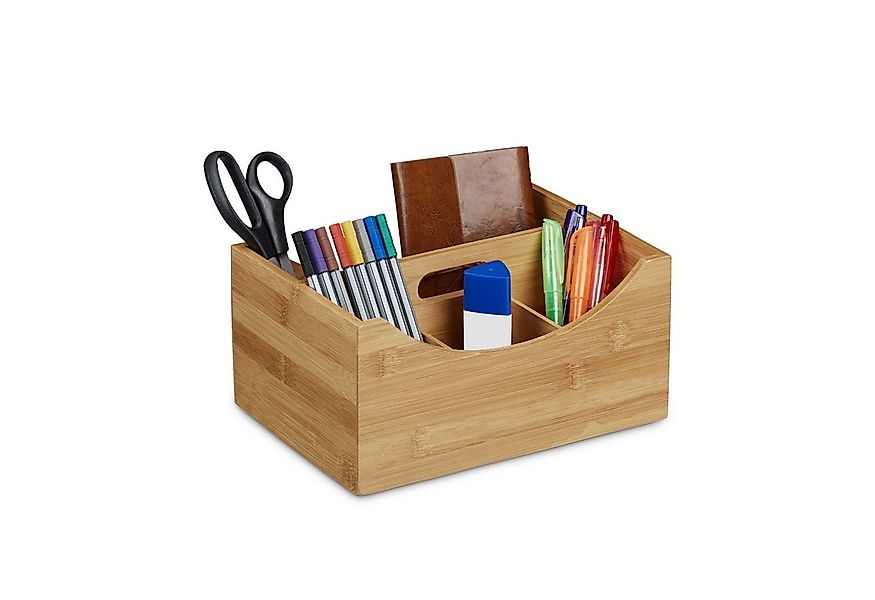 relaxdays Schreibtischaufsatz Schreibtischorganizer Bambus mit Griff günstig online kaufen