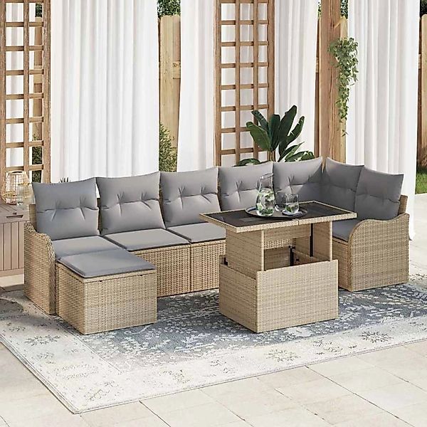 vidaXL Garten-Sofa-Set mit Kissen 8-Tlg Beige Poly Rattan 3348506 günstig online kaufen