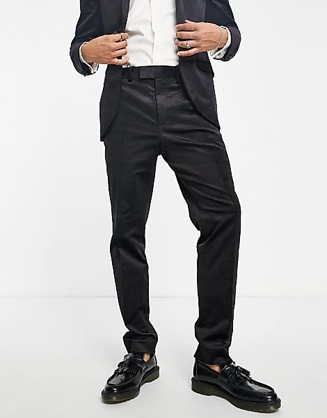 Topman – Schmal geschnittene Anzughose aus Cord in Schwarz-Marineblau günstig online kaufen
