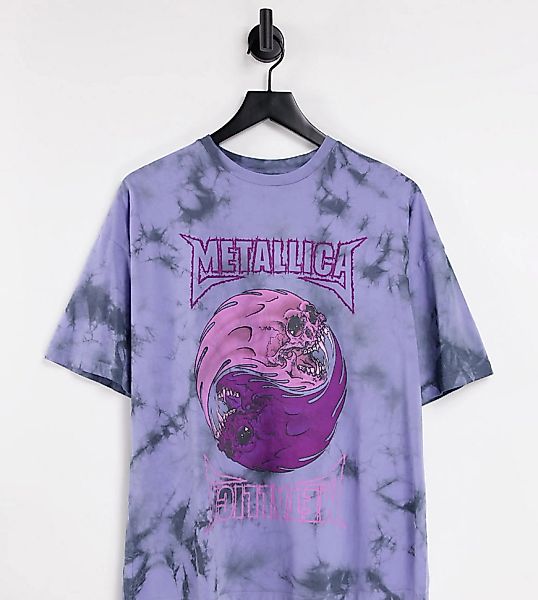 ASOS DESIGN – T-Shirt in Blau mit Batikmuster und Metallica -Print günstig online kaufen