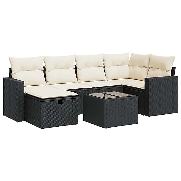 vidaXL 7-Tlg Garten-Sofagarnitur mit Kissen Schwarz Poly Rattan 3325392 günstig online kaufen