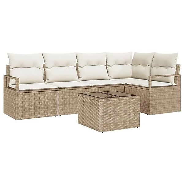 vidaXL Gartensofa-Set mit Kissen 6 Stk Beige und Creme Poly-Rattan 3355060 günstig online kaufen