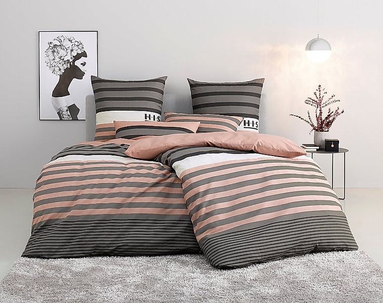 H.I.S Bettwäsche Majoran, Biber, 2 teilig, gestreifte Bettwäsche in verschi günstig online kaufen